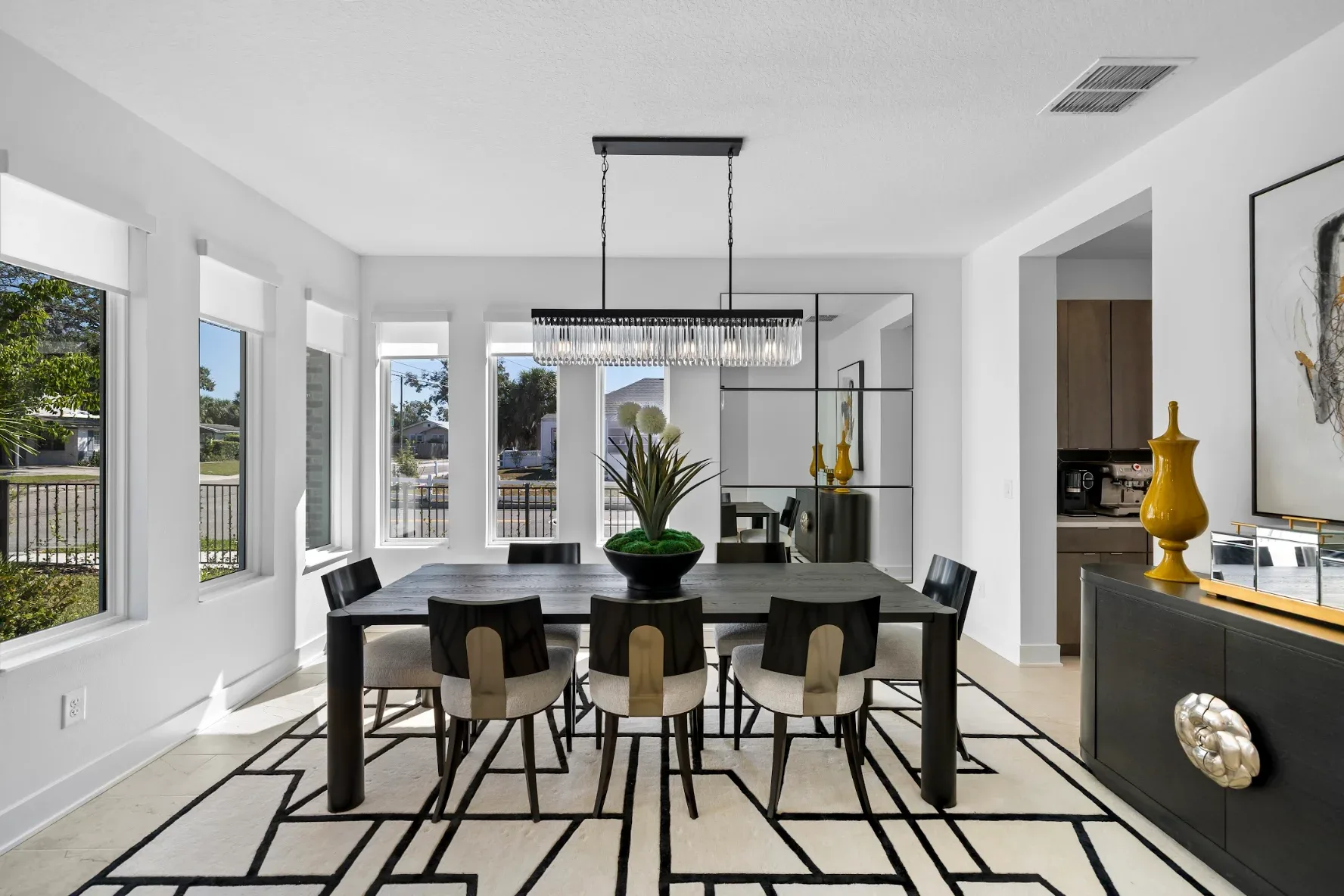 Styled entry with art and console, luxury interior designer Tampa FL
